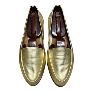 Vtg Champagne Gold Leather Flats Womens 9.5 M Metallic Slip On Holiday Career